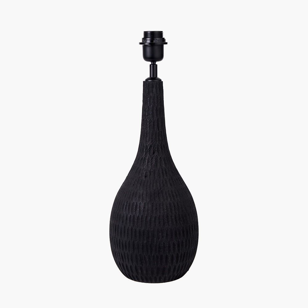 Ioan Black Engraved Wood Bottle Table Lamp - Base Only